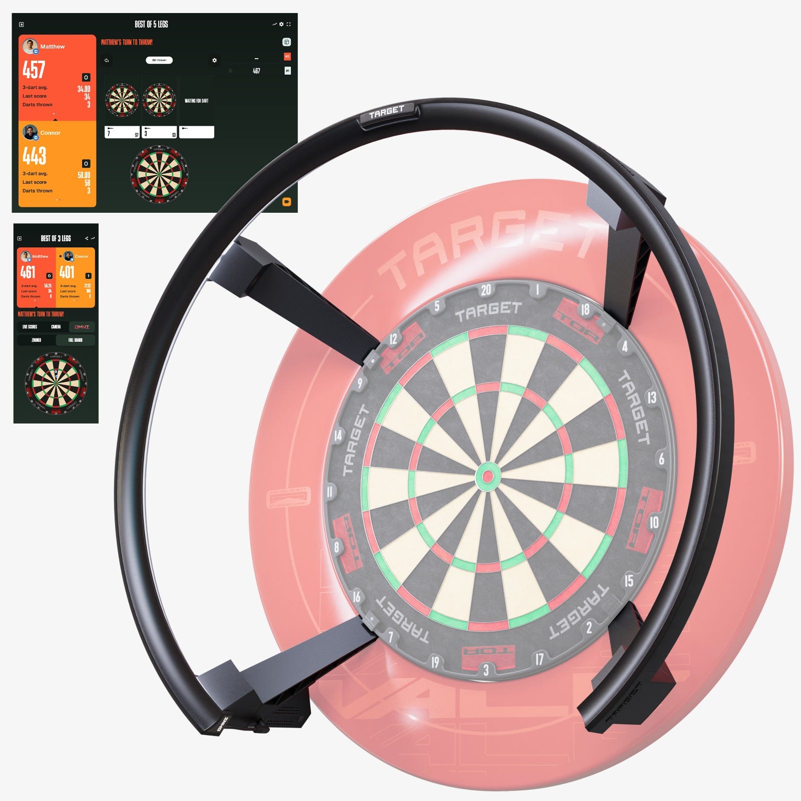 Target Target Omni Auto Scoring System und Dartboard Light (Kompatibel mit DartCounter) Barrel